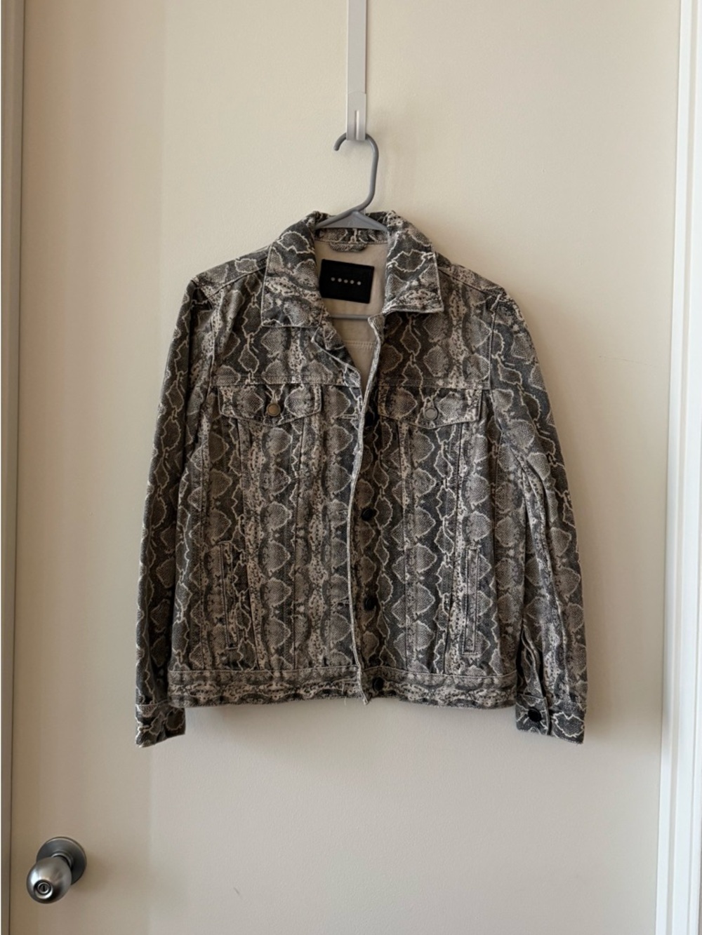 Blank NYC Snake-Print Jean Jacket - Black, Gray & Cream